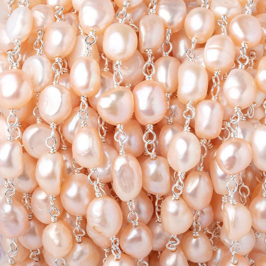 7x6.5-9x7mm Peach Baroque Pearls on .925 Silver Chain