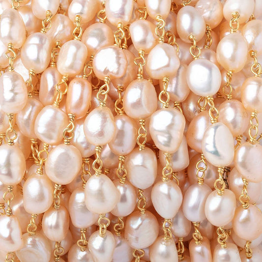 7x6.5-9x7mm Peach Baroque Pearls on Vermeil Chain