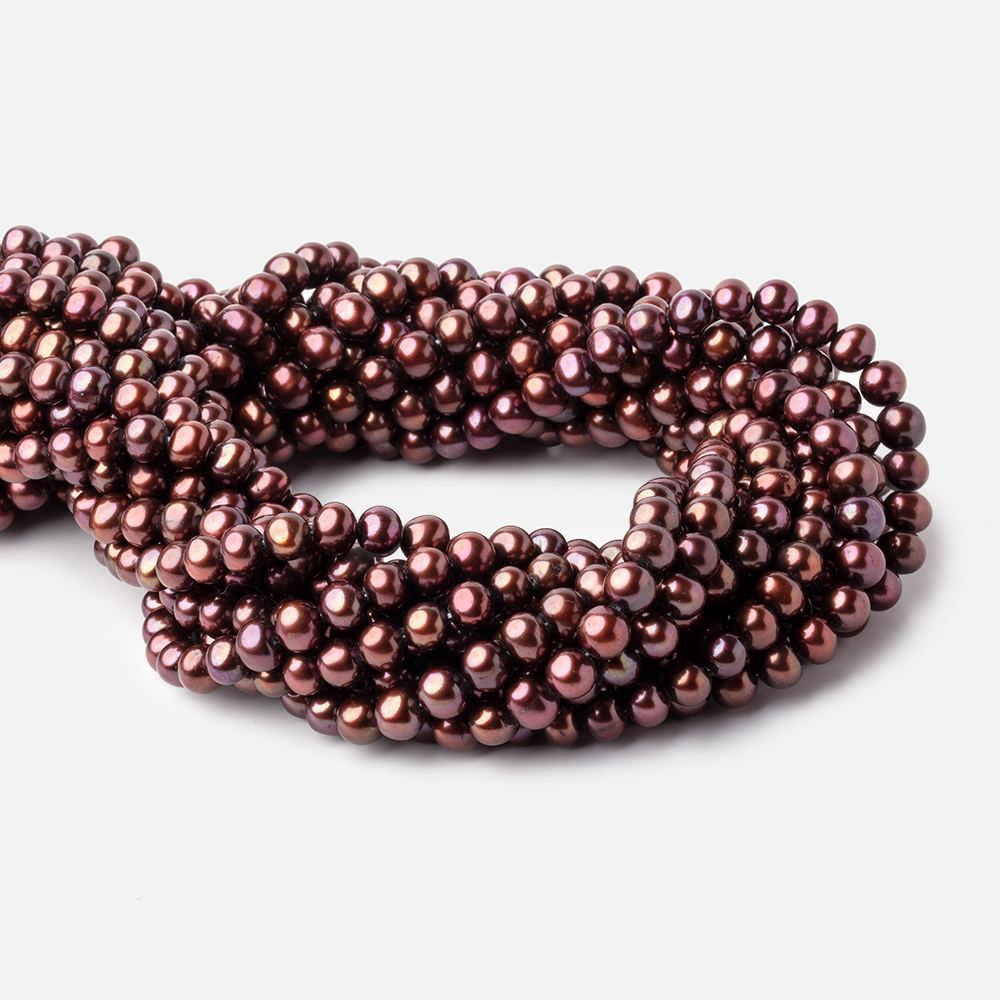 7mm Cherry Chocolate Side Drilled Off Round Freshwater Pearls 15.5 inch 68 pieces