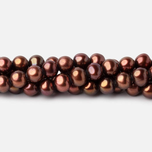 7x6mm Chocolate Brown Side Drilled Off Round Freshwater Pearls 15.5 inch 68 pieces