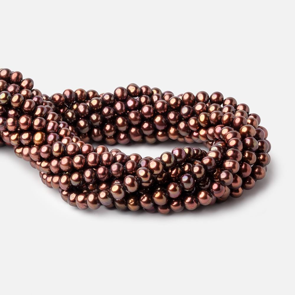 7x6mm Chocolate Brown Side Drilled Off Round Freshwater Pearls 15.5 inch 68 pieces