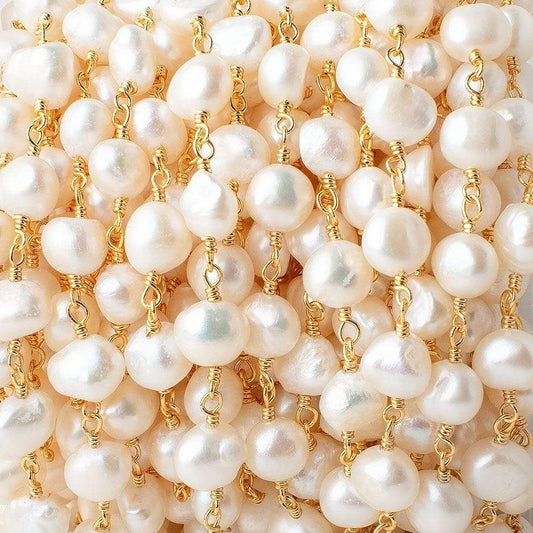 7x6mm Cream Baroque Freshwater Pearl Vermeil Chain by the foot 25 beads