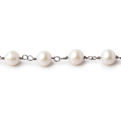 7x6mm Cream Off Round Pearl Black Gold .925 Silver Chain