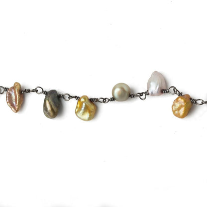 7x6mm Multi Color Top Drill Keshi Pearl Black Gold .925 Silver Chain
