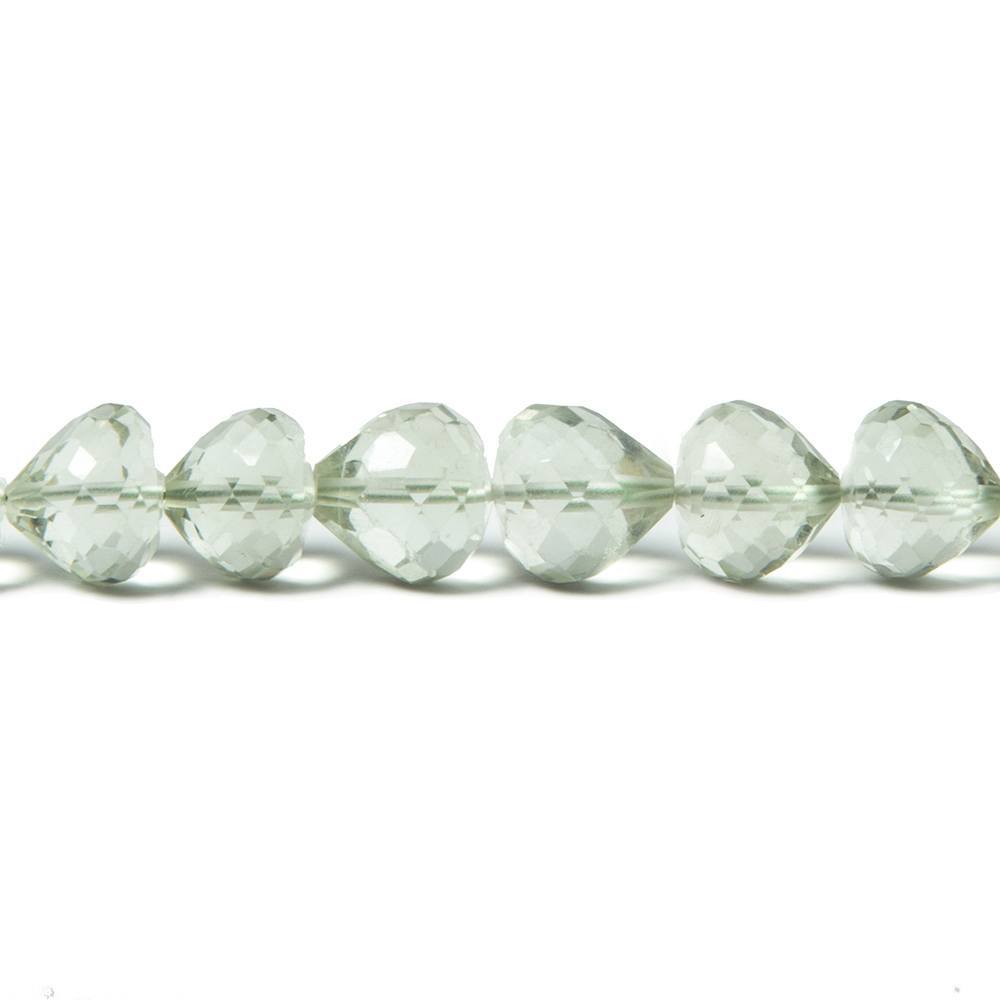 7x6mm Prasiolite center drill faceted 'Candy Kiss' 7.5 inch 33 Beads AAA