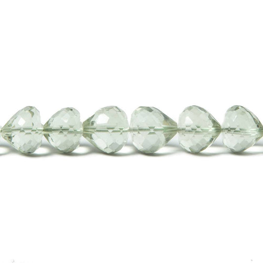 7x6mm Prasiolite center drill faceted 'Candy Kiss' 7.5 inch 33 Beads AAA