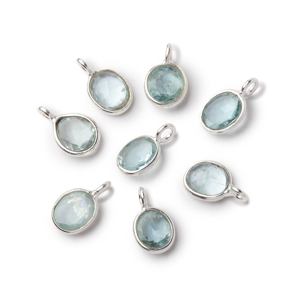 7x6mm Sterling Silver Bezel Aquamarine Rose Cut Oval Pendant 1 piece
