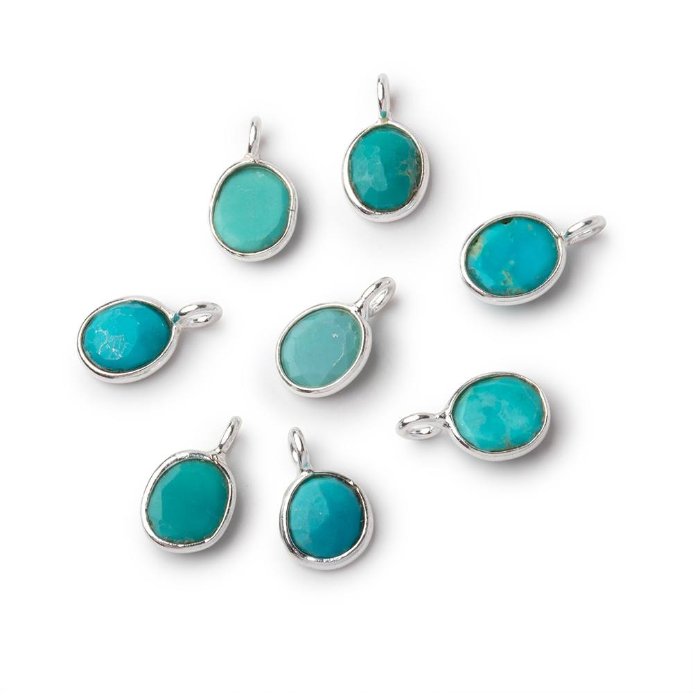 7x6mm Sterling Silver Bezel Turquoise Rose Cut Oval Pendant 1 piece