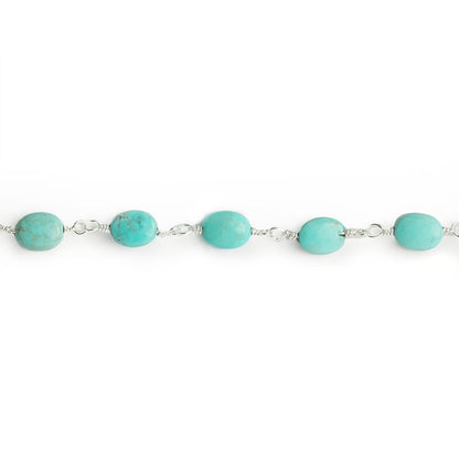 7x6mm Turquoise plain oval Silver Chain by the foot 22 pieces