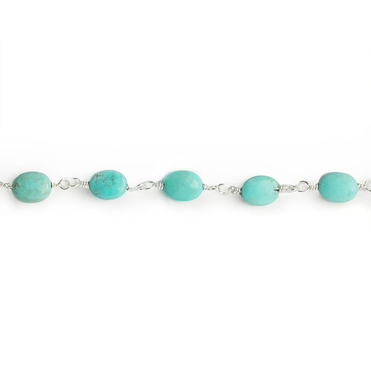 7x6mm Turquoise plain oval Silver Chain by the foot 22 pieces