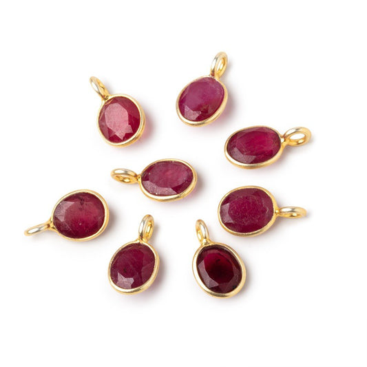 7x6mm Vermeil Bezel Dark Ruby Rose Cut Oval Pendant 1 piece