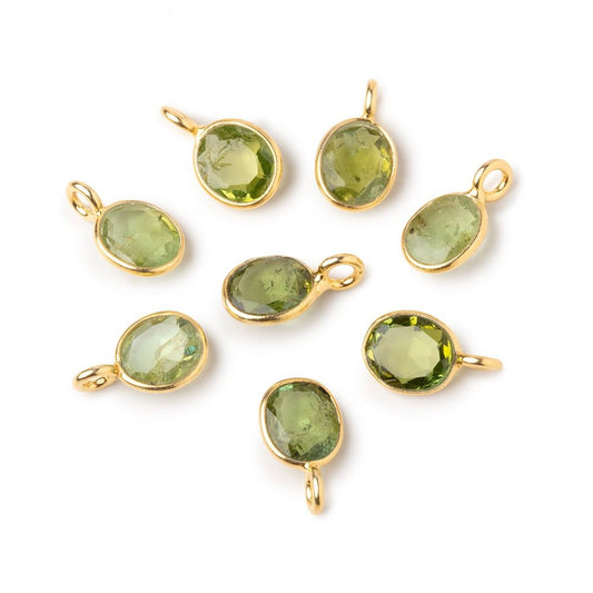 7x6mm Vermeil Bezel Green Tourmaline Rose Cut Oval Pendant 1 piece