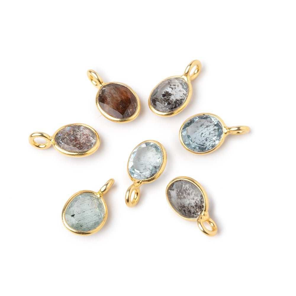 7x6mm Vermeil Bezel Moss Aquamarine Rose Cut Oval Pendant 1 piece