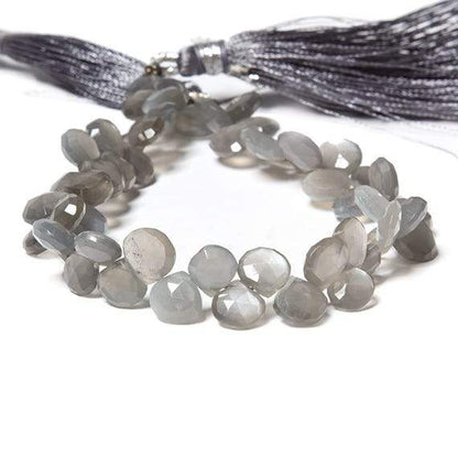 7x7-10x10mm Platinum Grey Moonstone faceted heart briolette 8 inch 50 Beads