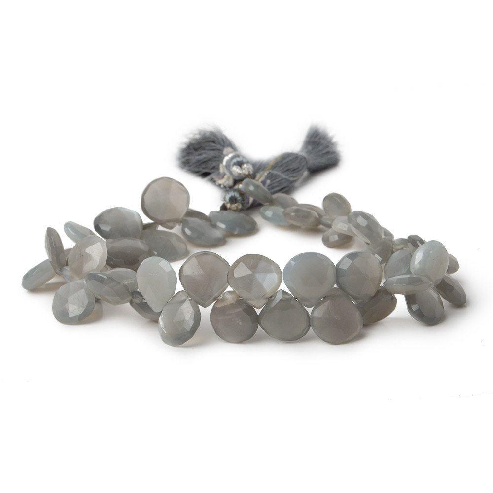 7x7-10x10mm Platinum Grey Moonstone faceted heart briolette 8 inch 50 Beads