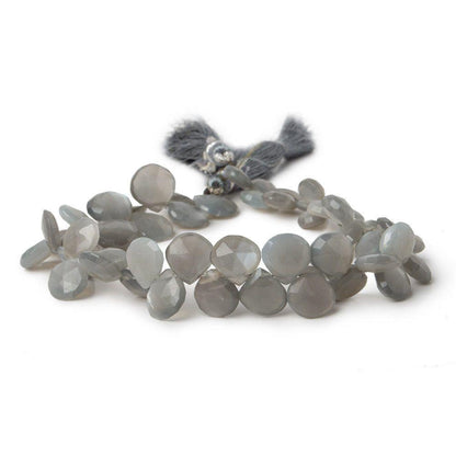7x7-10x10mm Platinum Grey Moonstone faceted heart briolette 8 inch 50 Beads
