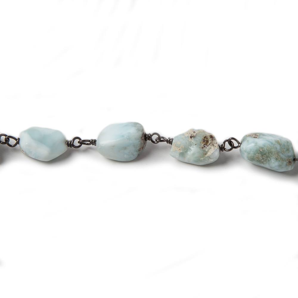 7x7-10x7mm Larimar faceted nugget Oxidized .925 Silver Chain by the foot 23 pcs