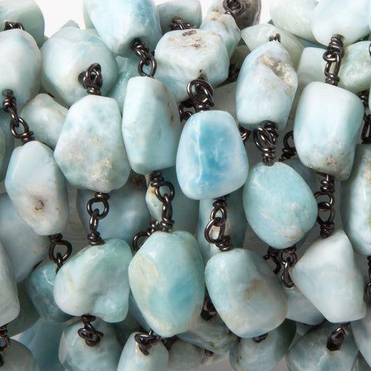 7x7-10x7mm Larimar faceted nugget Oxidized .925 Silver Chain by the foot 23 pcs