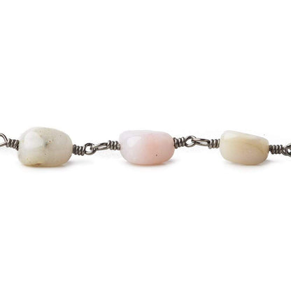 7x7-11x7mm Pink Peruvian Opal plain nuggets Black Gold plated Chain by the foot