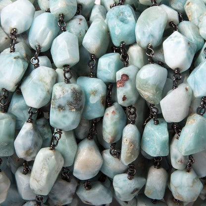 7x7-12x8mm Larimar faceted nugget Oxidized .925 Silver Chain by the foot 22 pieces