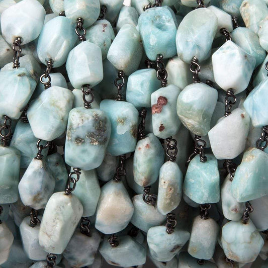 7x7-12x8mm Larimar faceted nugget Oxidized .925 Silver Chain by the foot 22 pieces