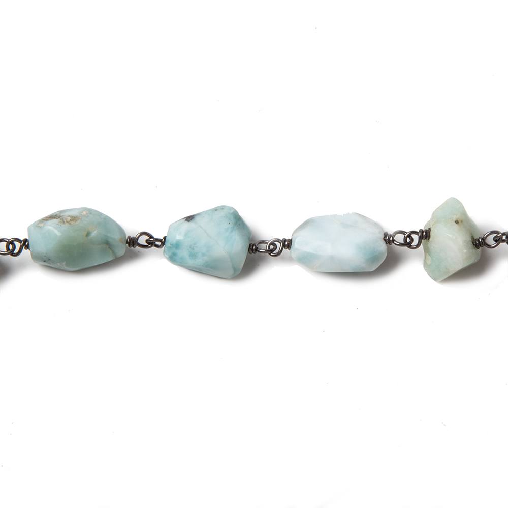 7x7-12x8mm Larimar faceted nugget Oxidized .925 Silver Chain by the foot 22 pieces