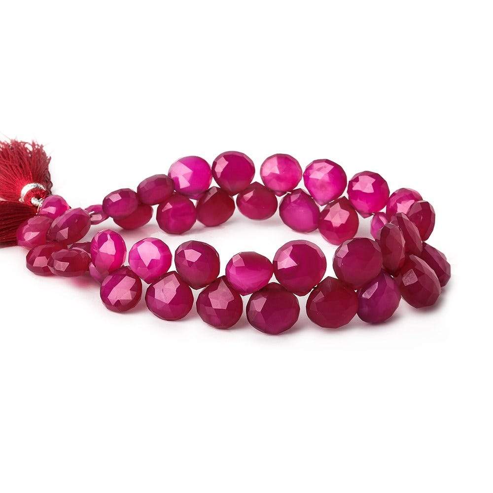 7x7-13x13mm Dark Lipstick Pink Chalcedony Faceted Hearts 8 inch 41 Beads