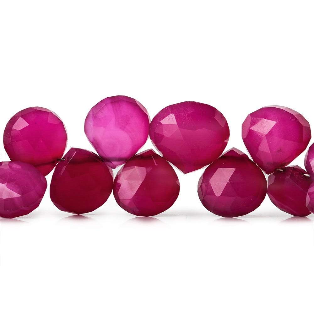 7x7-13x13mm Dark Lipstick Pink Chalcedony Faceted Hearts 8 inch 41 Beads