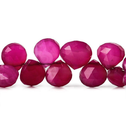 7x7-13x13mm Dark Lipstick Pink Chalcedony Faceted Hearts 8 inch 41 Beads