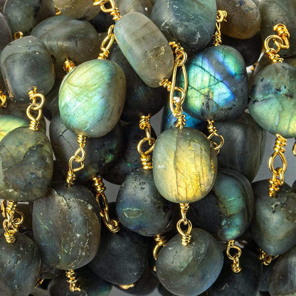 7x7-14x10mm Matte Labradorite plain nugget Gold plated Chain by the foot 17 beads per