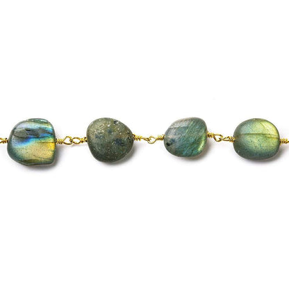7x7-14x10mm Matte Labradorite plain nugget Gold plated Chain by the foot 17 beads per