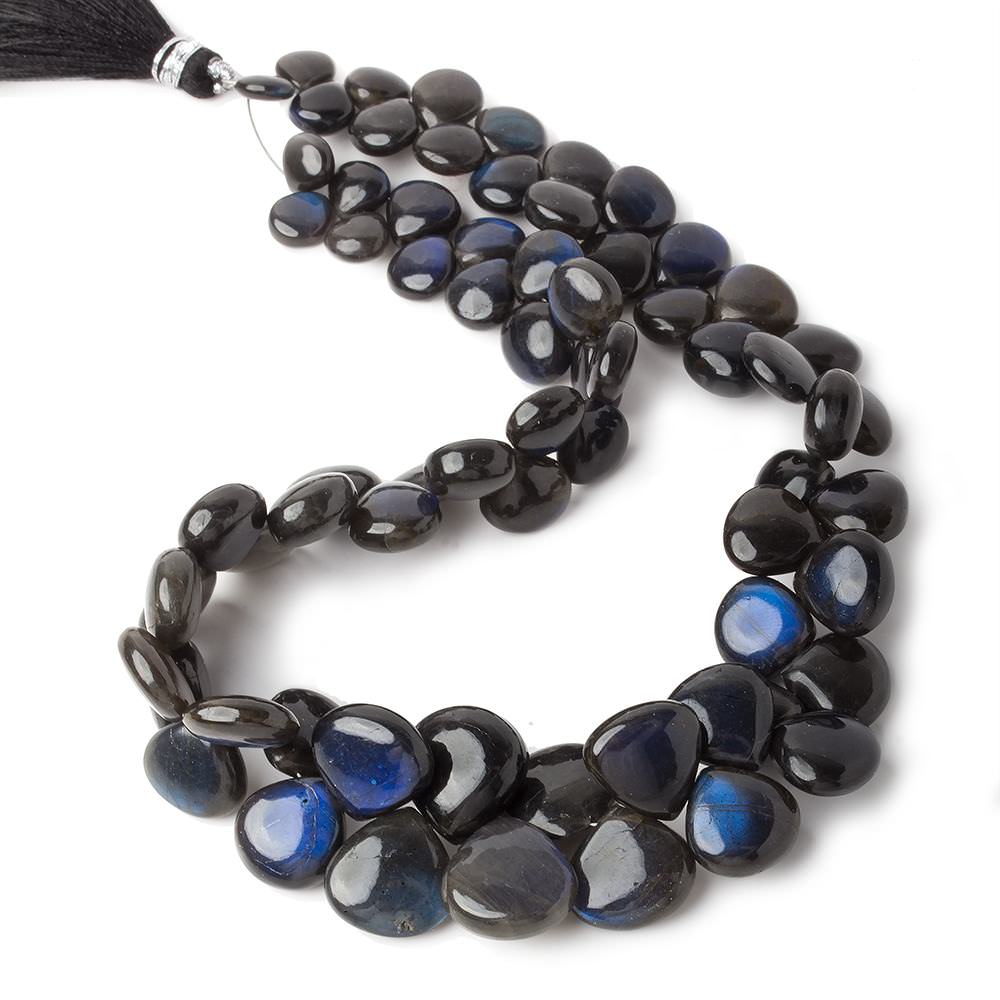 7x7-14x14mm Black Labradorite plain heart beads 13 inch 69 pieces AAA