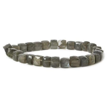 7mm Platinum Grey Moonstone faceted cubes 8 inch 27 beads AA