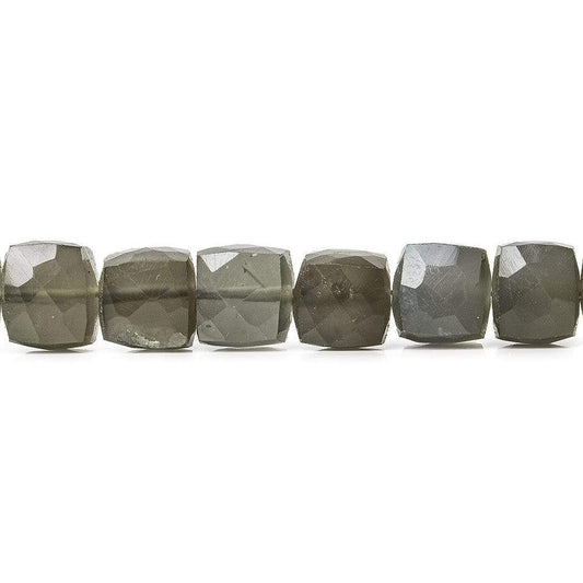 7mm Platinum Grey Moonstone faceted cubes 8 inch 27 beads AA