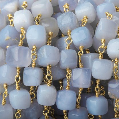 7x7-8.5x8.5mm Turkish Blue Chalcedony plain cube Gold plated Chain by the foot