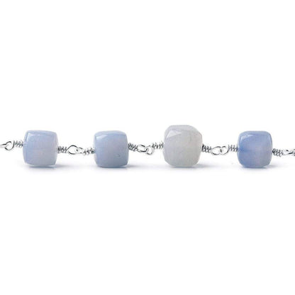 7x7-8.5x8.5mm Turkish Blue Chalcedony plain cube Silver plated Chain by the foot