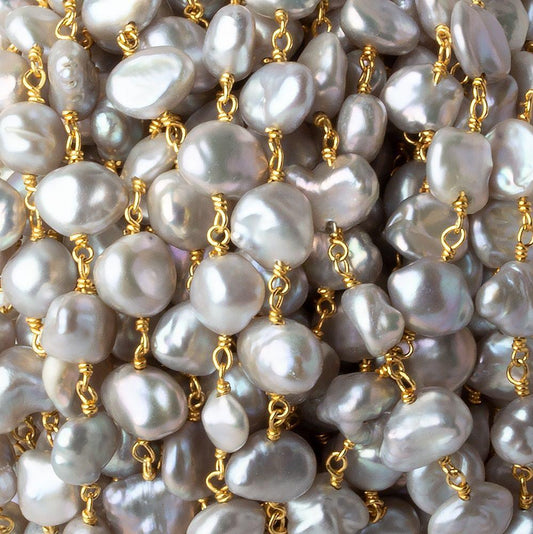 7x7-8x10mm Silver Baroque Freshwater Pearl Vermeil Chain by the foot 23 pcs