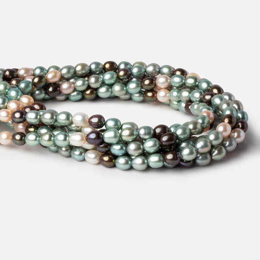 7x7-8x6mm Tri Color straight drilled Oval Freshwater Pearls 15 inch 52 pieces AAA