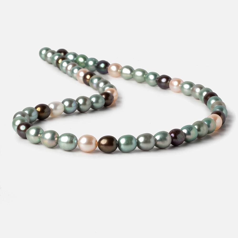 7x7-8x6mm Tri Color straight drilled Oval Freshwater Pearls 15 inch 52 pieces AAA