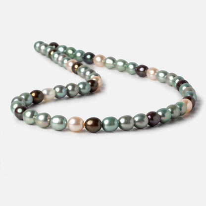 7x7-8x6mm Tri Color straight drilled Oval Freshwater Pearls 15 inch 52 pieces AAA