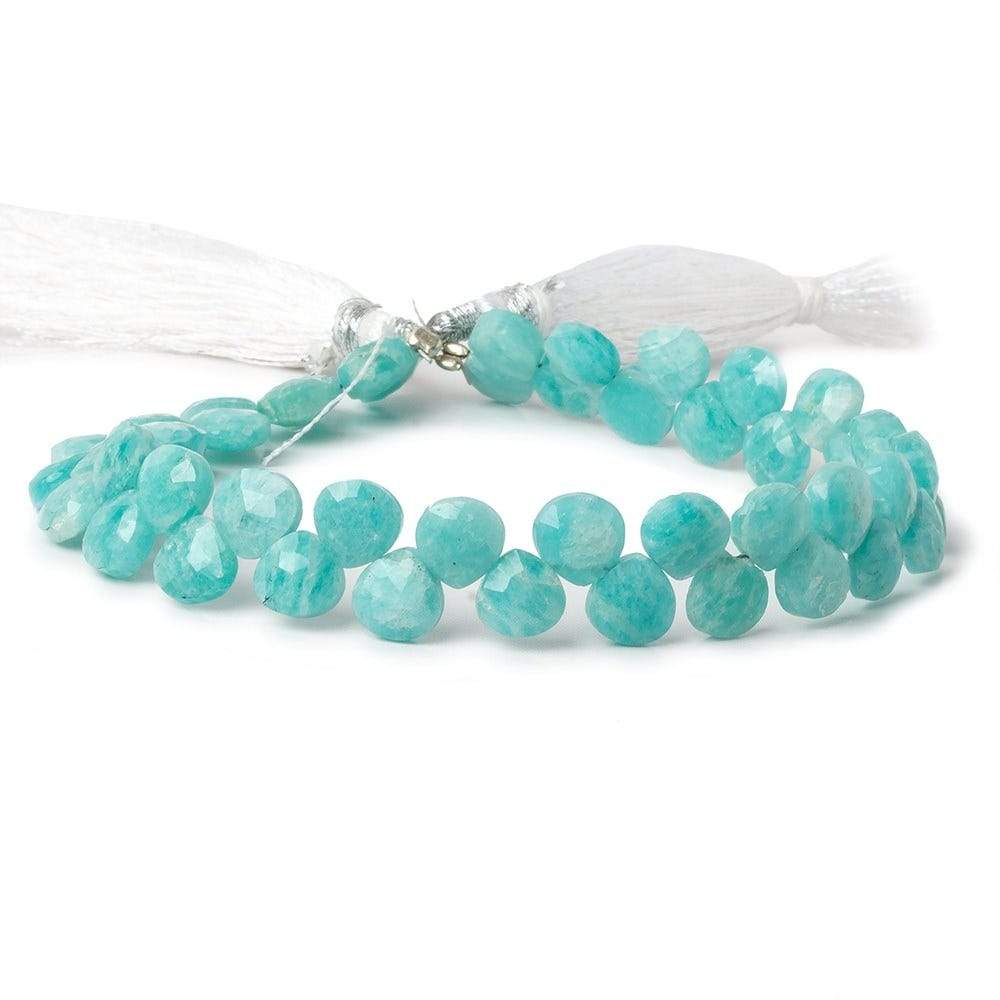 7x7-8x8mm Amazonite Faceted Heart Beads 8 inch 44 beads