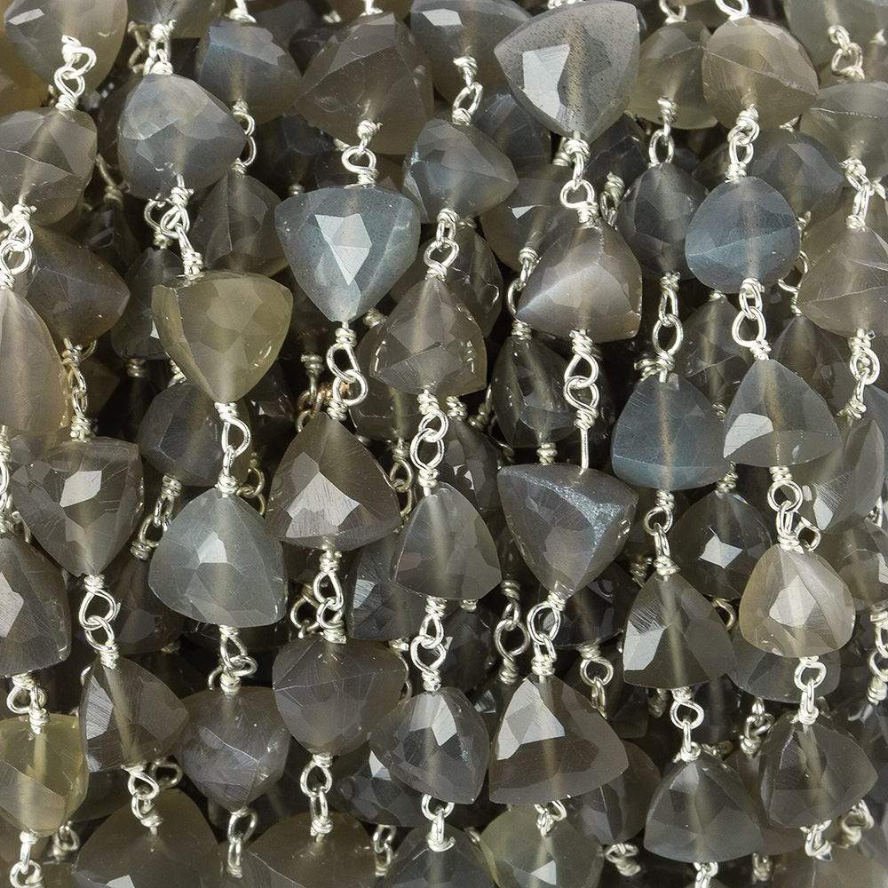 6x6mm-7.5x7.5mm Platinum Moonstone triangle .925 Silver Chain by the foot 25 beads