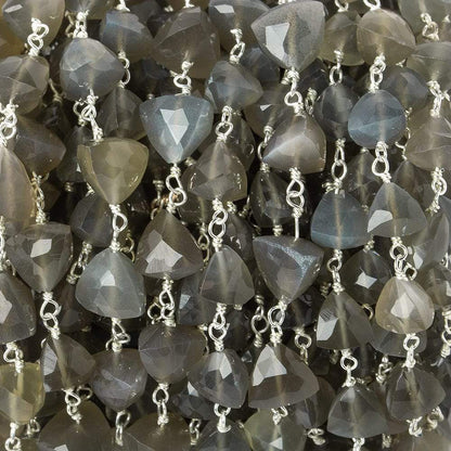 6x6mm-7.5x7.5mm Platinum Moonstone triangle .925 Silver Chain by the foot 25 beads