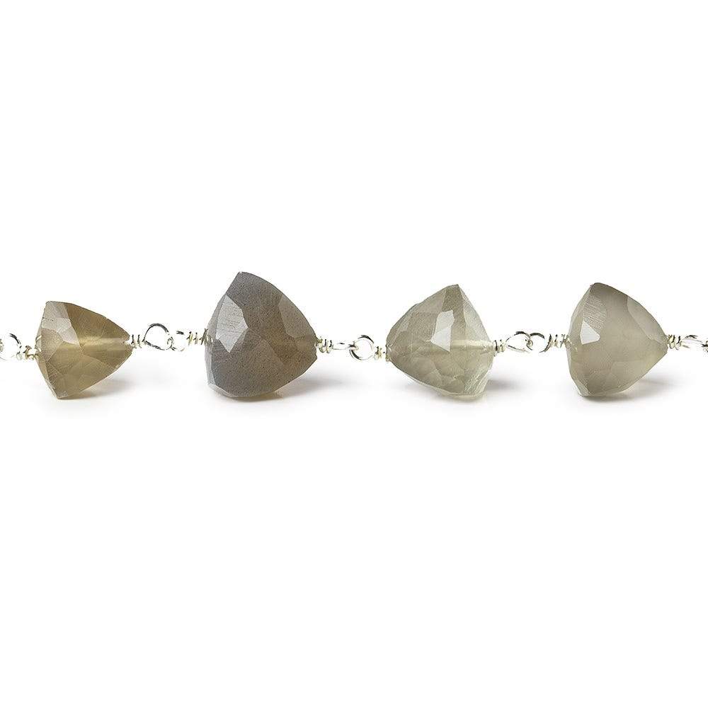 6x6mm-7.5x7.5mm Platinum Moonstone triangle .925 Silver Chain by the foot 25 beads