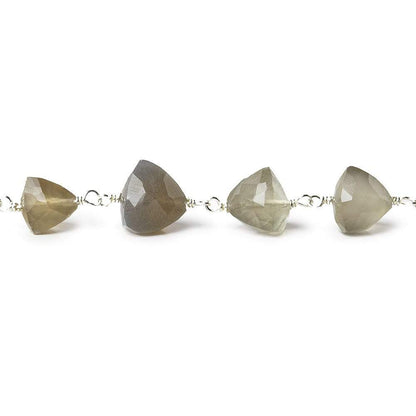 6x6mm-7.5x7.5mm Platinum Moonstone triangle .925 Silver Chain by the foot 25 beads