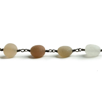 7x7-9x7mm Matte Multi Color Moonstone nugget Black Gold plated Chain by the foot with approximately 21 pcs