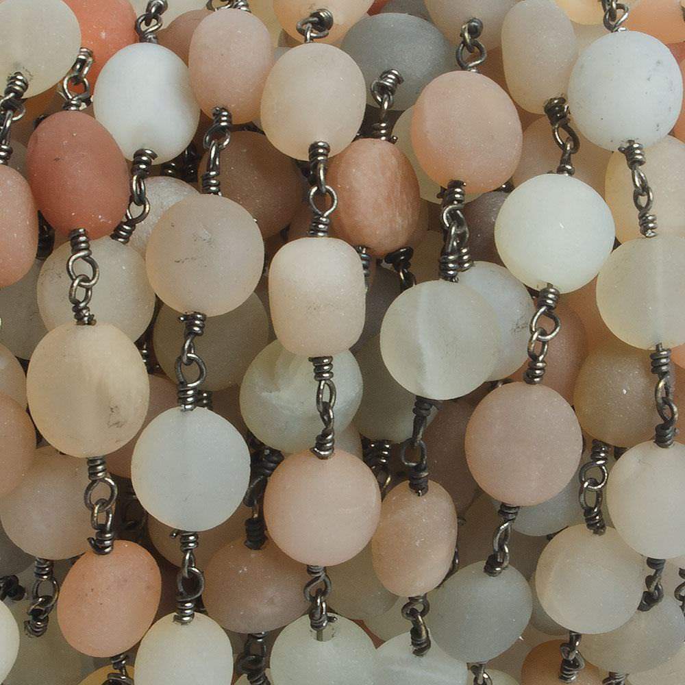 7x7-9x7mm Matte Multi Color Moonstone nugget Black Gold plated Chain by the foot with approximately 21 pcs
