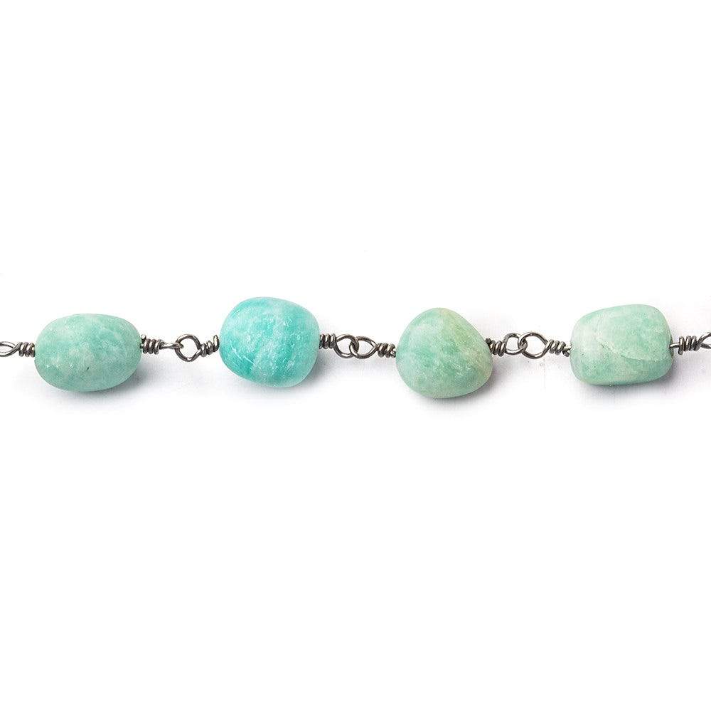 7x7-9x9mm Matte Amazonite plain nugget Black Gold plated Chain by the foot 20 beads per