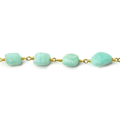 7x7-9x9mm Matte Amazonite plain nugget Gold plated Chain by the foot 20 beads per