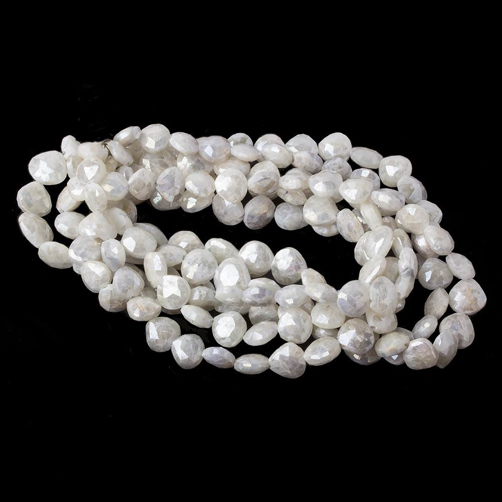 7x7-9x9mm Mystic Pearly White Quartz faceted hearts 16 inch 55 pieces